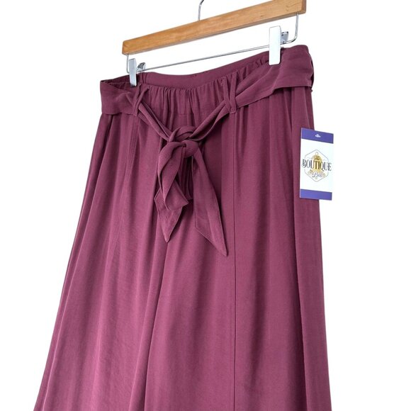 Easel Womens L Plum Mineral Wash Wide Leg Pants Elastic Waist Belted Relaxed Fit - Picture 8 of 16